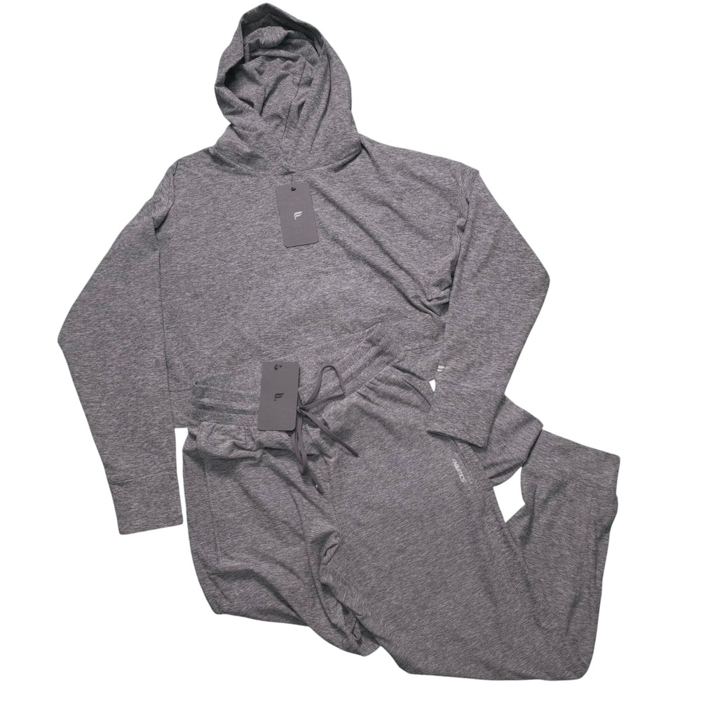 Fabletics Cloud Jersey Cropped Hoodie Jogger Set Heather Gray Womens Medium NWT